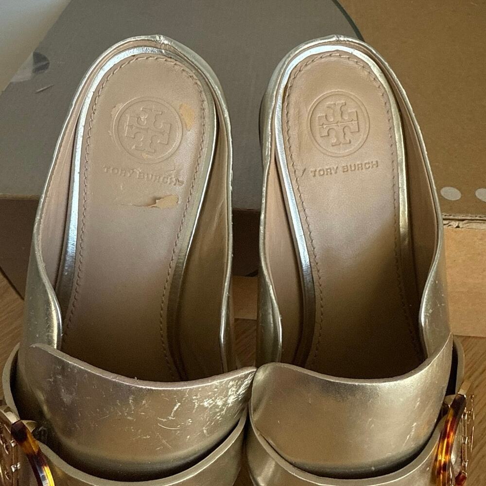 Tory Burch Sidney ‘Gold Tone’ Women Mule Slip On Shoes  - SZ 7.5 - Picture 10 of 14